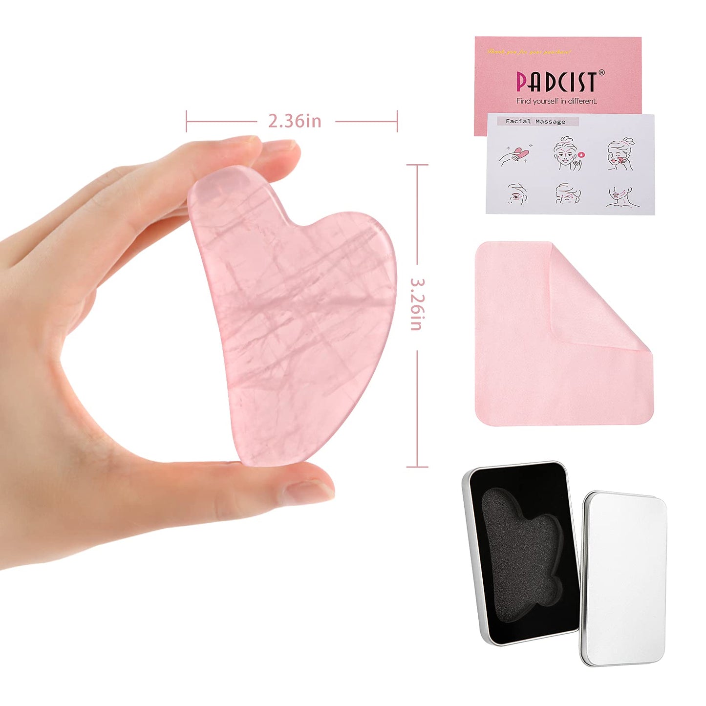 Ecoswer Gua Sha Facial Tool,Guasha Tool for Face,Facial and Body Massager,Natural Stones Rose Quartz,Scraping and SPA Acupuncture Therapy