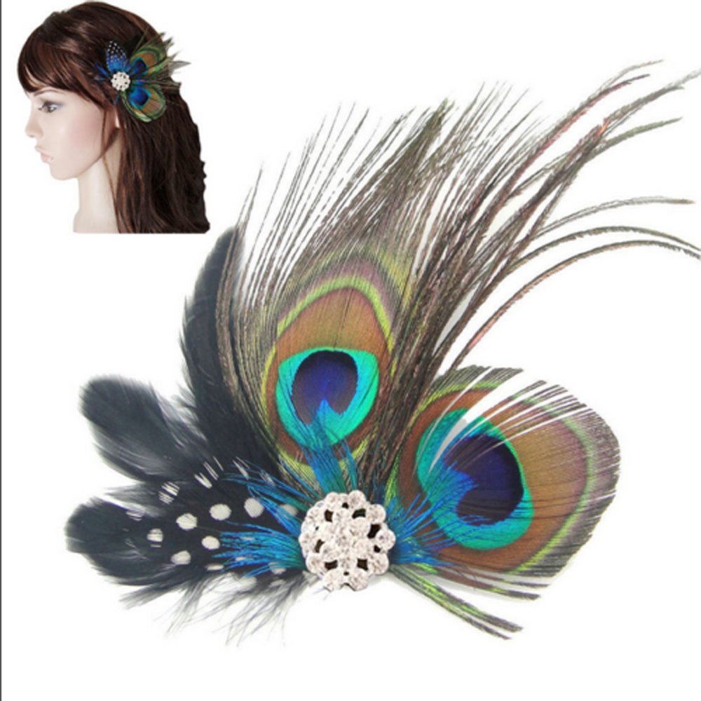 Comidox Hair Clip, Cute Peacock Feather with Rhinestones, Charming Peacock Headpiece Feather Hair Accessories for Women, Weddings, Parties, Halloween