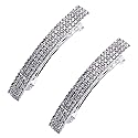 Meisuitd Crystal Hair Barrette 2 Pcs Sparkly Rhinestone Hair Clip French Design Bridal Fashion Gorgeous Bling Rhinestone Hair Clips Ponytail Holder