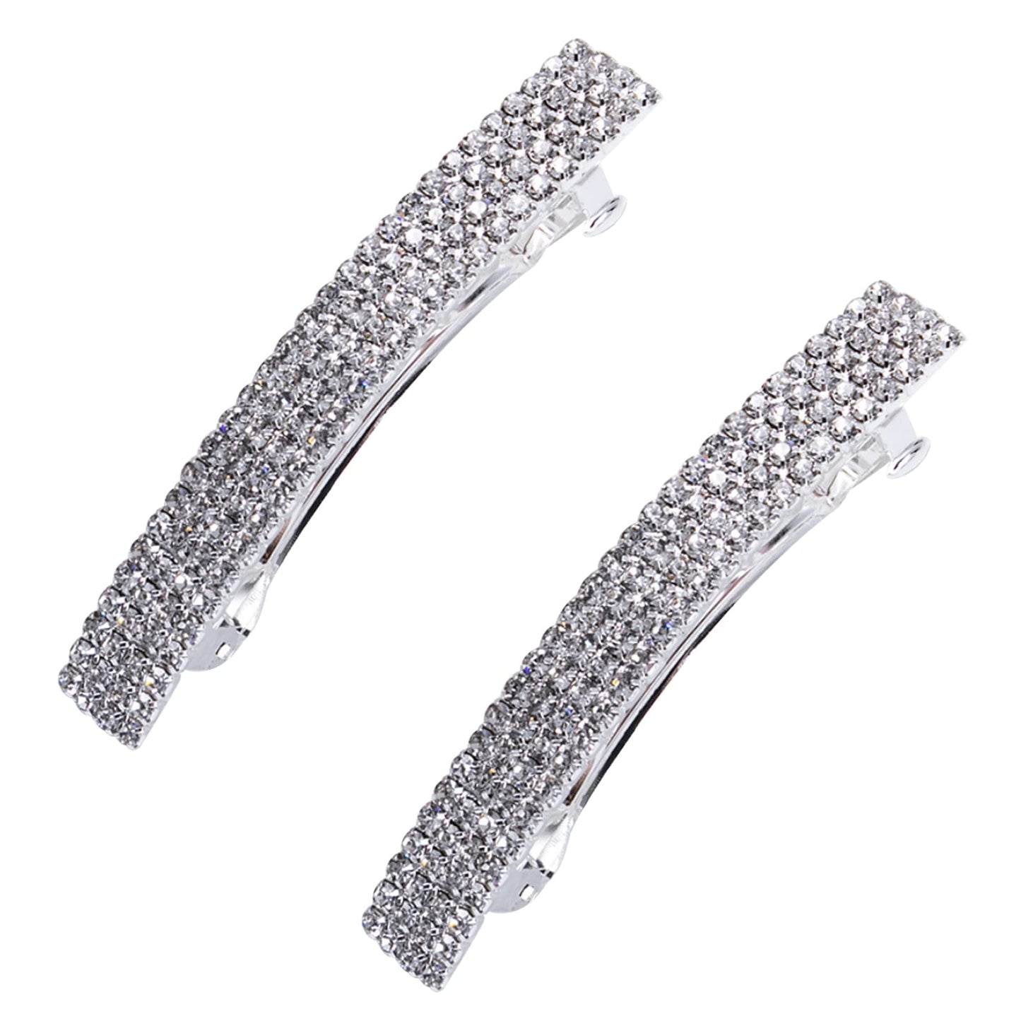 Meisuitd Crystal Hair Barrette 2 Pcs Sparkly Rhinestone Hair Clip French Design Bridal Fashion Gorgeous Bling Rhinestone Hair Clips Ponytail Holder