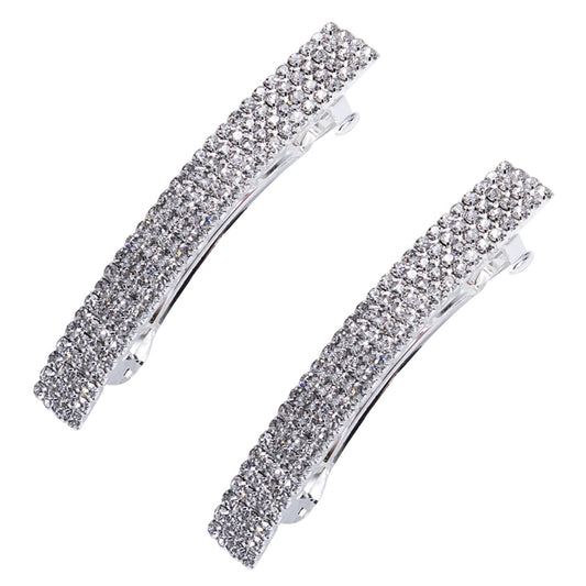Meisuitd Crystal Hair Barrette 2 Pcs Sparkly Rhinestone Hair Clip French Design Bridal Fashion Gorgeous Bling Rhinestone Hair Clips Ponytail Holder