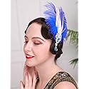 Aimimier 1920s Flapper Feather Hair Clip Blue Crystal Teardrop Feather Headpiece Prom Party Roaring 20s Hair Jewelry for Women and Girls (Style 2)