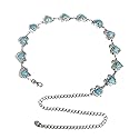 Lomehue Women Boho Waist Chain Green Turquoise Cowgirl Metal Heart Chain Belt for Dresses Jeans Vintage Cowboy Accessories (Silver)