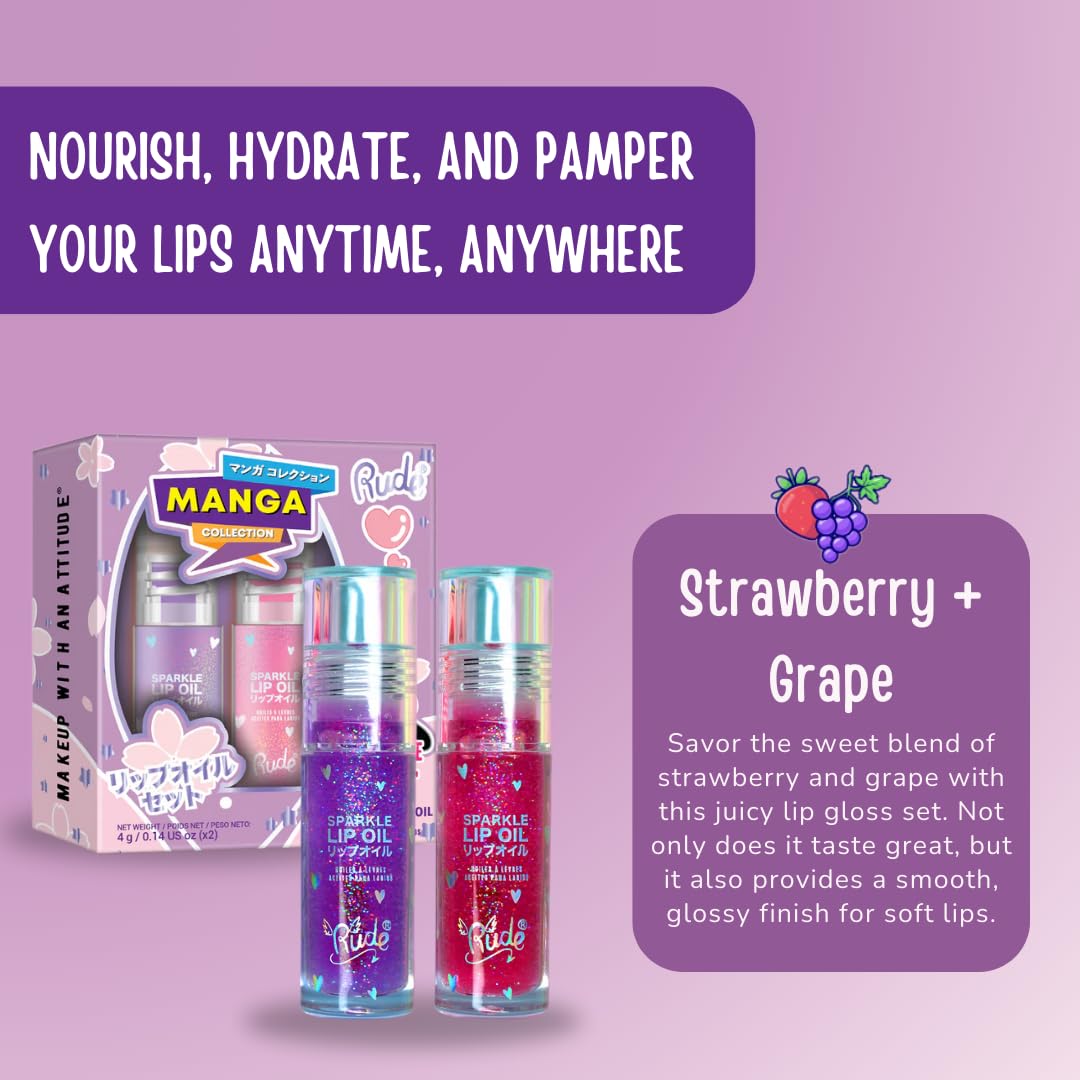 RUDE Cosmetics Lip Oil for Women, Hydrating Lip Gloss Oil Set, Lightweight & Nourishing, Moisturizing Care with a Glossy Finish, Ideal for On-the-Go
