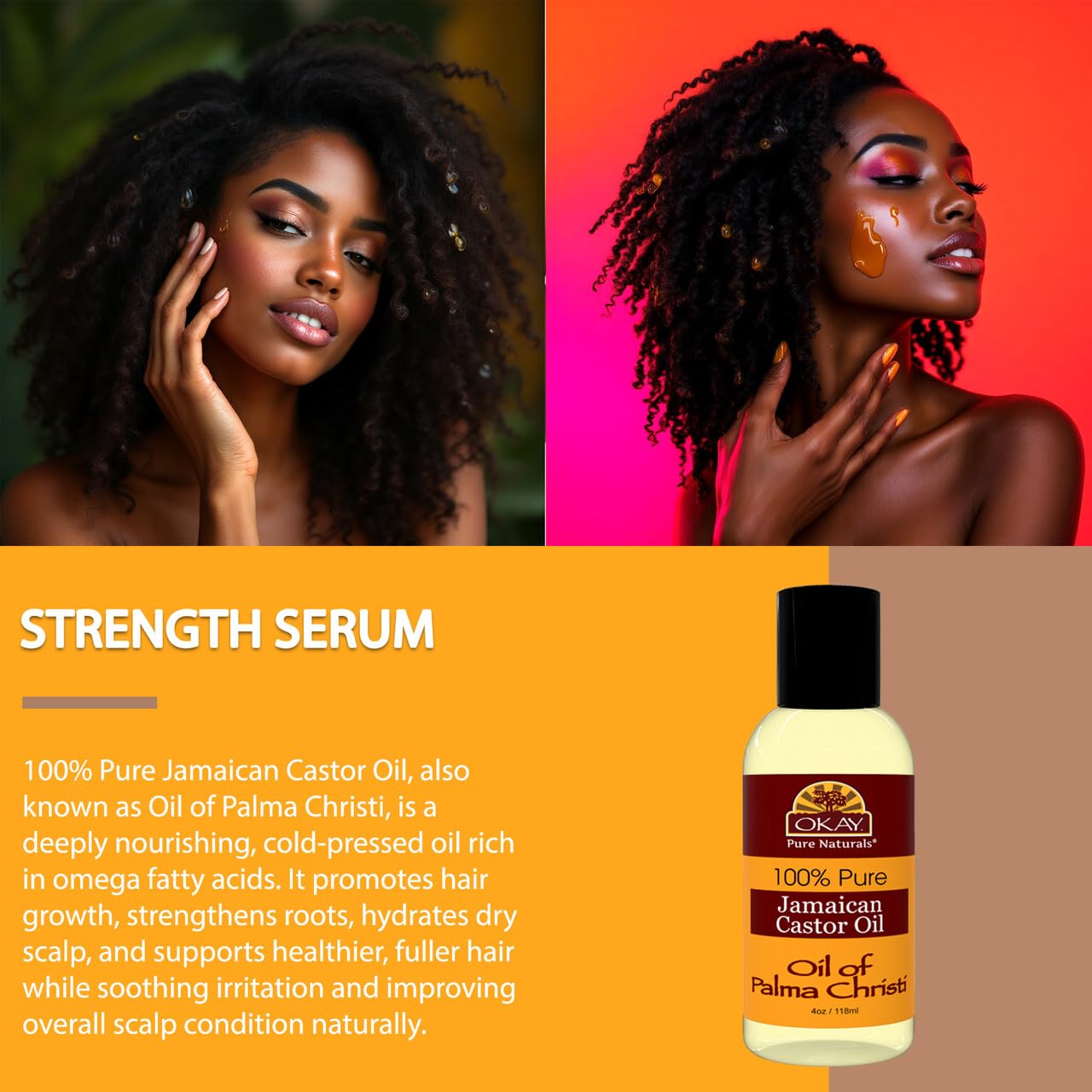 OKAY | Jamaican Castor Oil | For All Hair & Skin Types | Soothe Scalp & Skin | Grow Strong Healthy Hair | 100% Pure | 4 oz
