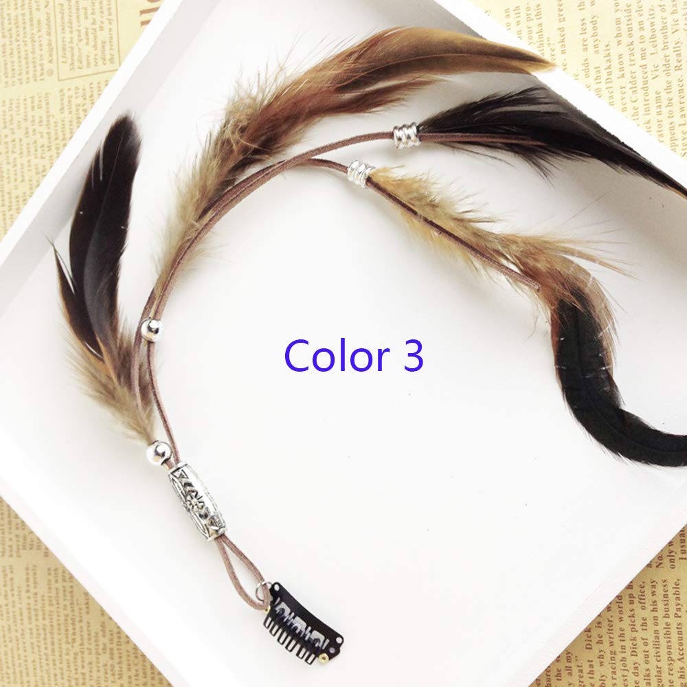 Jurxy Women Feather Hair Clips Set of 3 Handmade Boho Hippie Hair Extensions with Clip Comb Hairpin Headdress