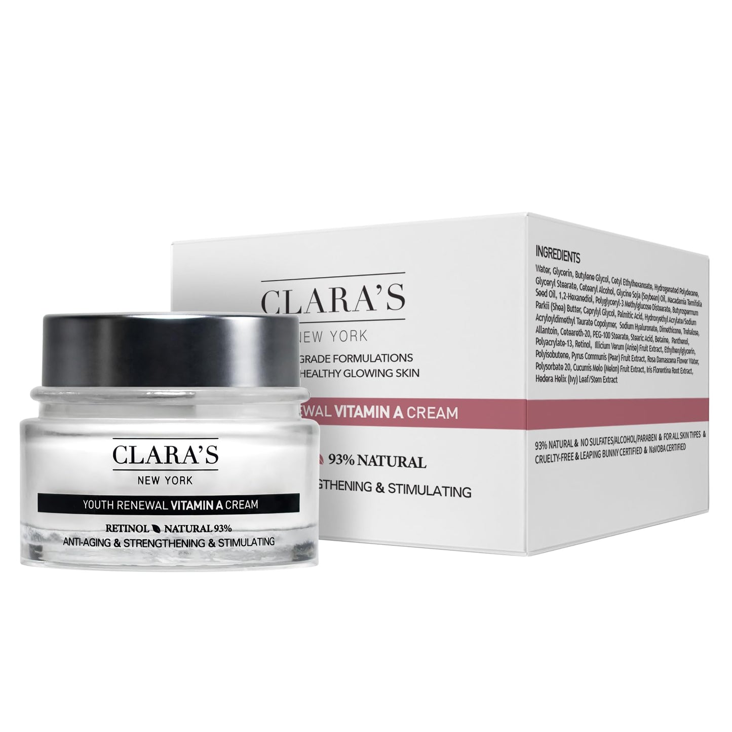 CLARA'S NEW YORK Youth Renewal Retinol (Vitamin A) Facial Cream for Anti-aging, Reducing wrinkles - Rich, Non-sticky, Fast-absorbing Formula, 50ml