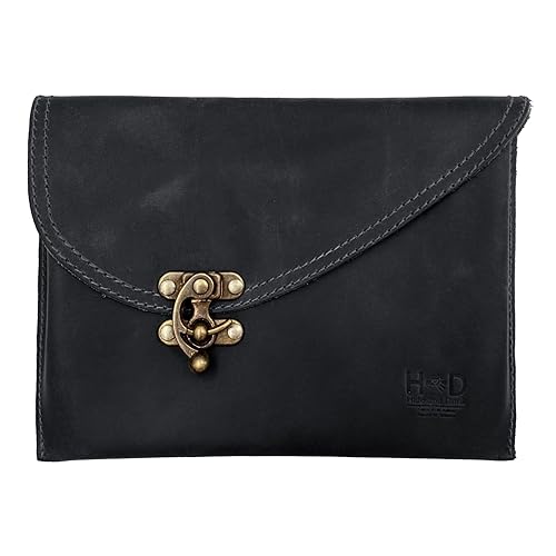 Hide & Drink, Petit Travel Vintage Clutch Bag Handmade from Full Grain Leather, Women's Fashion (Charcoal Black)