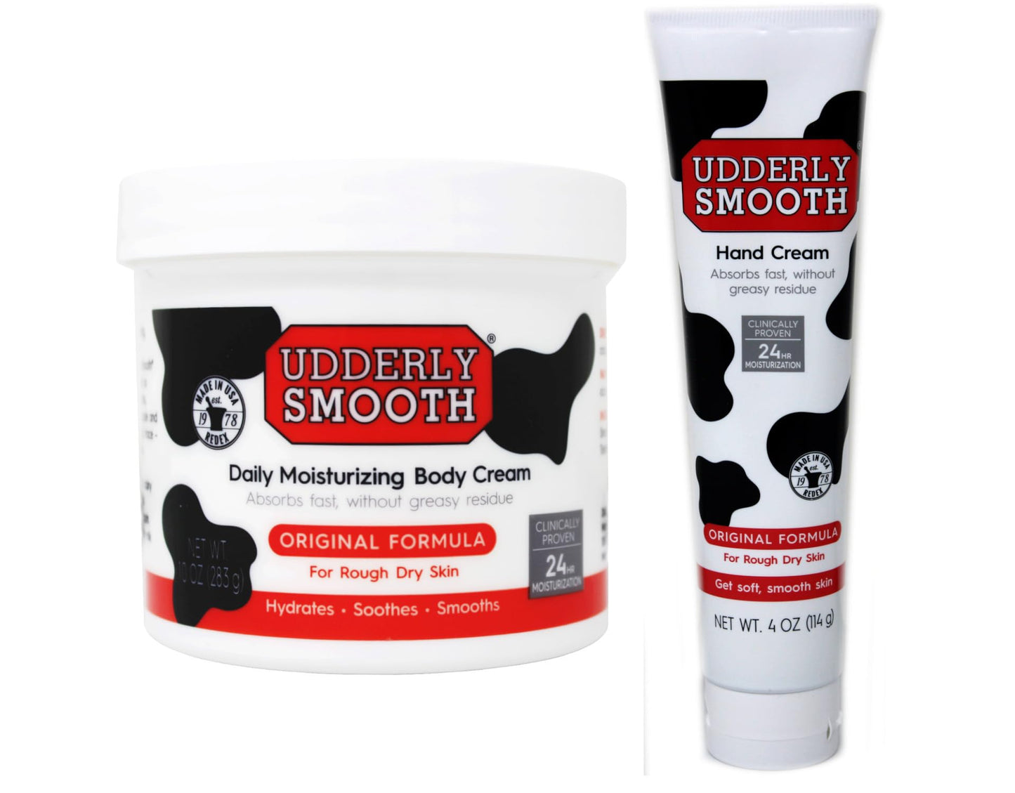 Udderly Smooth Hand Cream and Body Cream Bundle, Fast-Absorbing 24-Hour Moisturization, Original Formula for Rough Dry Skin, 4 oz Hand Cream + 10 oz