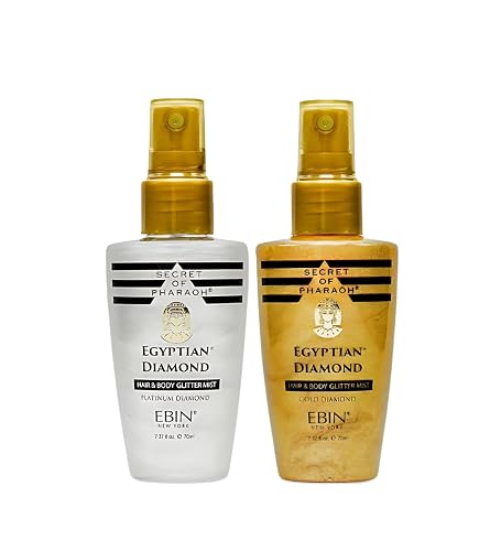 Secret of Pharaoh Egyptian Diamond Platinum Bundle with Gold Body Glitter Spray 2.37 Fl Oz Each by EBIN New York - Shiny Glitter Spray for Hair