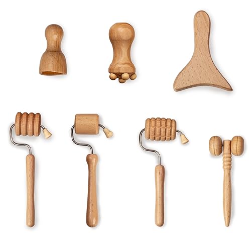 Allshow Wood Facial Therapy Kit, 7 Pcs Maderoterapia Facial Kit, Face Wood Therapy Set, Wooden Face Sculpting Set- Aging Wrinkles, Puffiness Facial