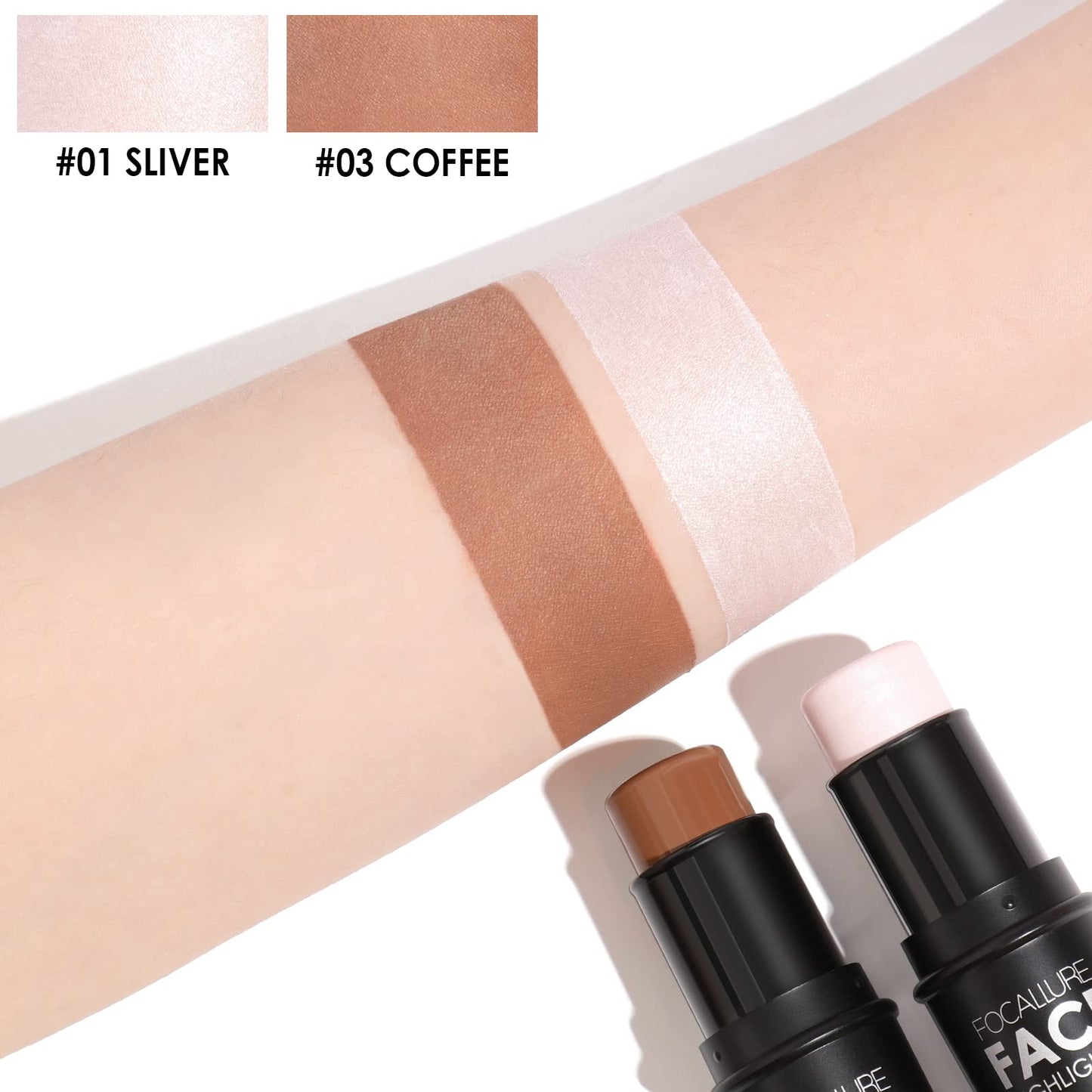 FOCALLURE 2 Pcs Contour Foundation Stick, Highlighter & Bronzer Pen, Face Brightens & Shades Pencil, Highlighting Shade Longwear Makeup, Highlight