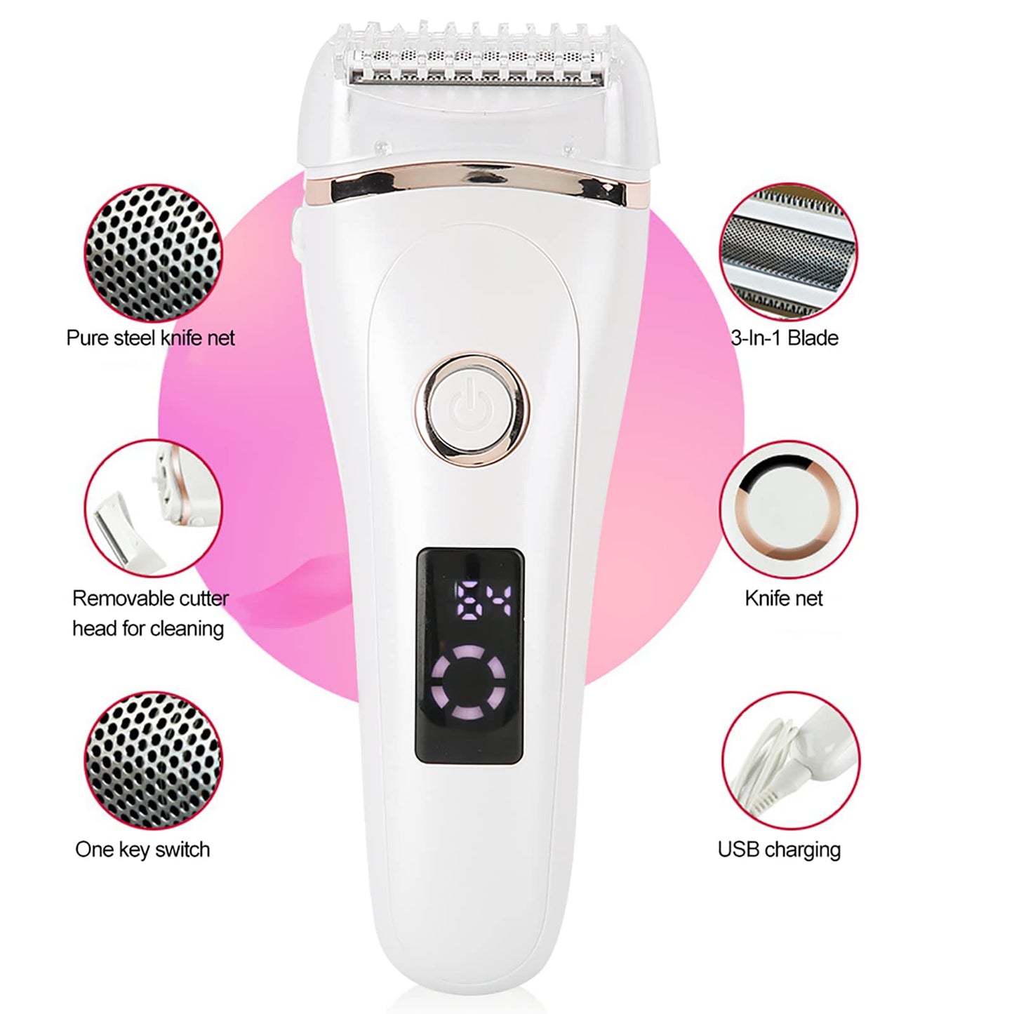 MUNEFE Women Electric Shaver, USB Rechargeable Women Electric Shaver, 3 in 1 Electric Shaver for Nose Face Body Leg Bikini Arm Hair Beauty and Personal Care MUNEFE