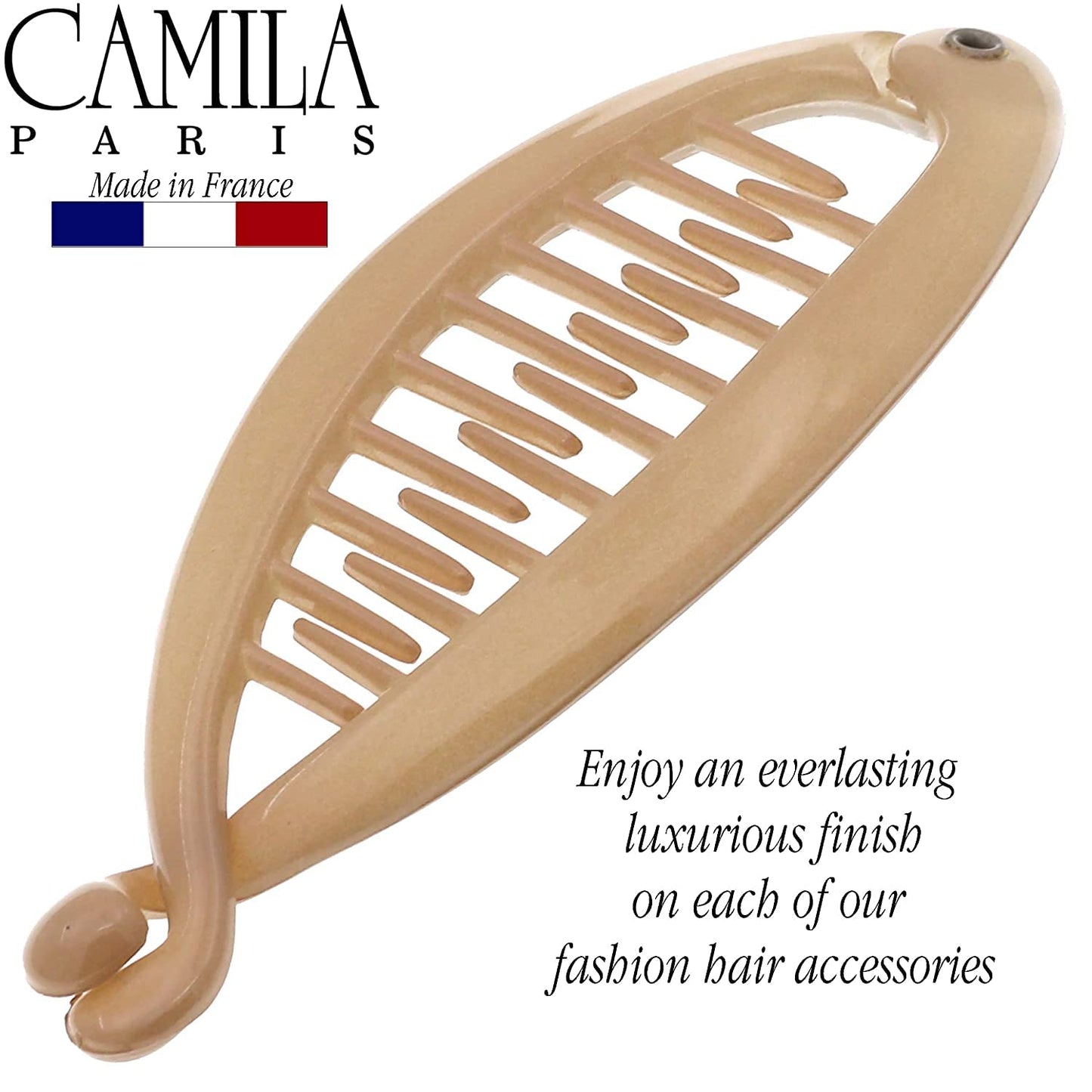 Camila Paris CP2207 2 Pack French Extra Small Banana Clip Hair Comb for Fine Hair Classic Banana Clips Hair for Thin Hair Ponytail Holder Interlocking
