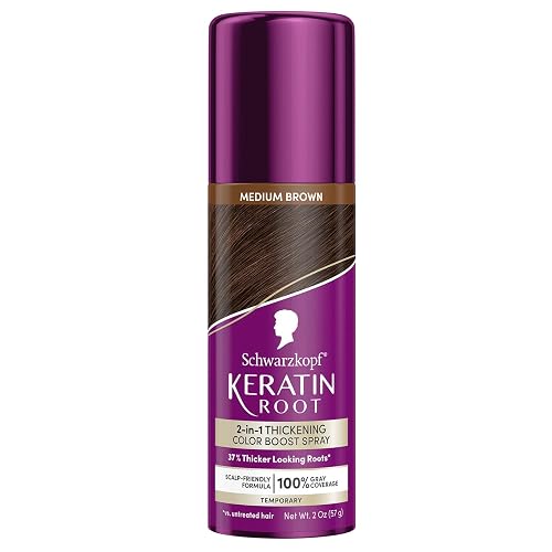 Schwarzkopf Keratin Color Root Temporary Hair Color Spray, Medium Brown, Instant Gray Coverage, Thicker, Fuller-Looking Roots, Easy-to-Use, No