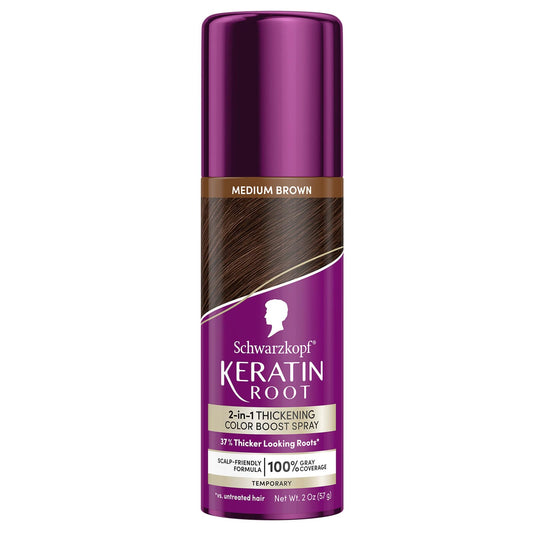 Schwarzkopf Keratin Color Root Temporary Hair Color Spray, Medium Brown, Instant Gray Coverage, Thicker, Fuller-Looking Roots, Easy-to-Use, No