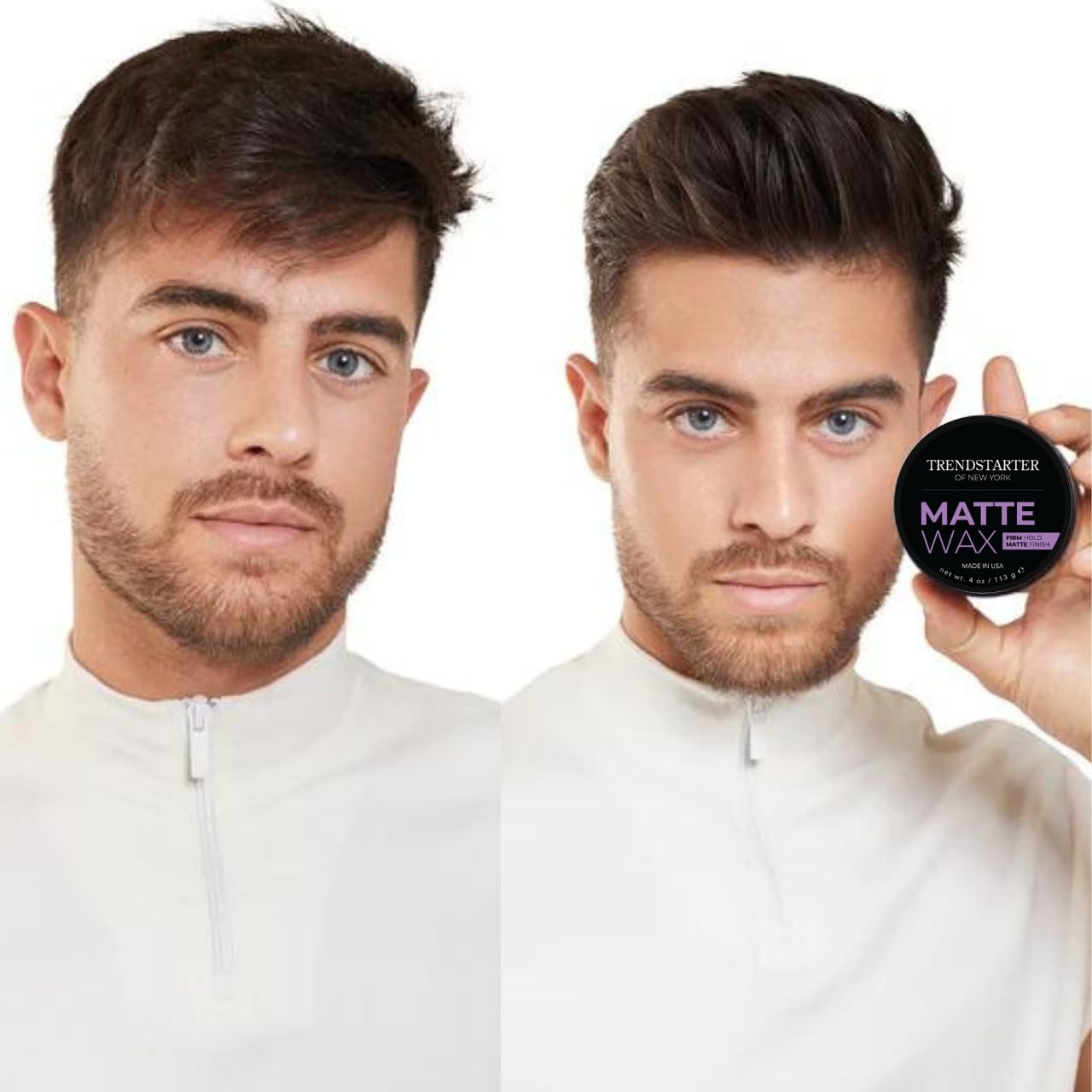 TRENDSTARTER - MATTE WAX (4oz) - Firm Hold - Matte Finish - Water Based All-Day Hold Hair Styling Pomade - Flake-Free Styling Wax for All Hair Types