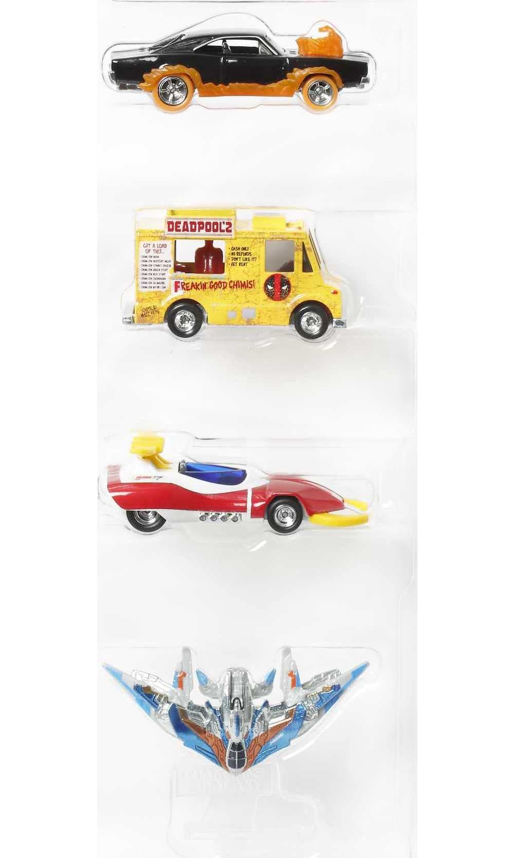 Hot Wheels Marvel Premium 4-Pack of 4 Toy Cars, Trucks & Vans Inspired by Popular Comic Book Characters in 1:64 Scale