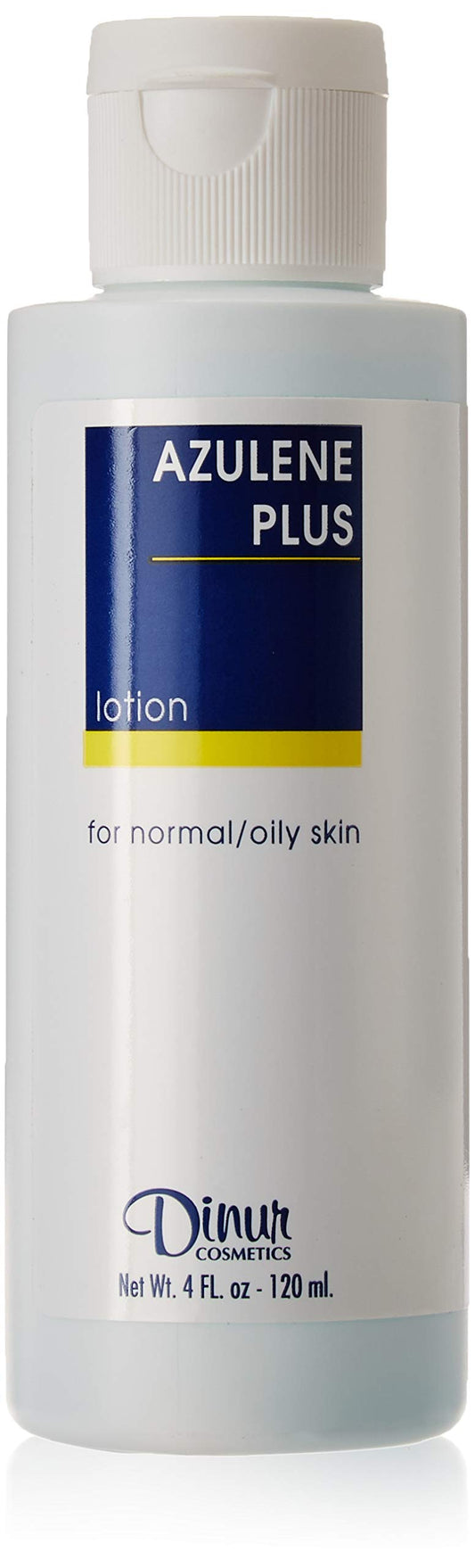 Dinur Cosmetics Azulene Plus Lotion for Normal to Oily Skin, Lightweight Daily Face & Body Moisturizer with Azulene, 4 fl oz / 120 ml