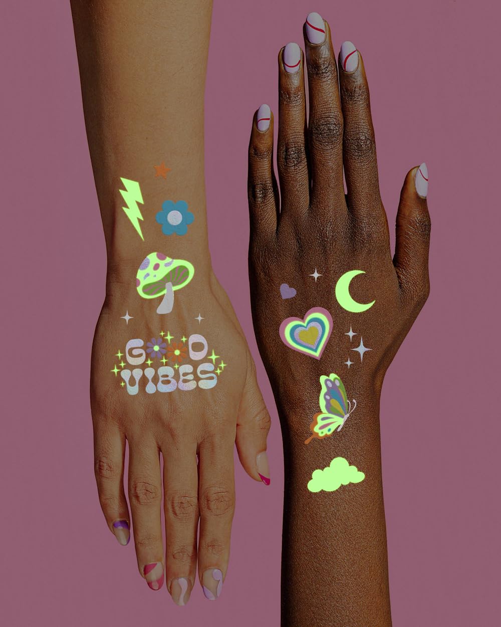 xo, Fetti Groovy Disco Glow in Dark + Foil Temporary Tattoos - 82 pc | Flower Power Birthday Party Supplies, Rave Bachelorette Party Favors, Smiley Beauty and Personal Care xo, Fetti