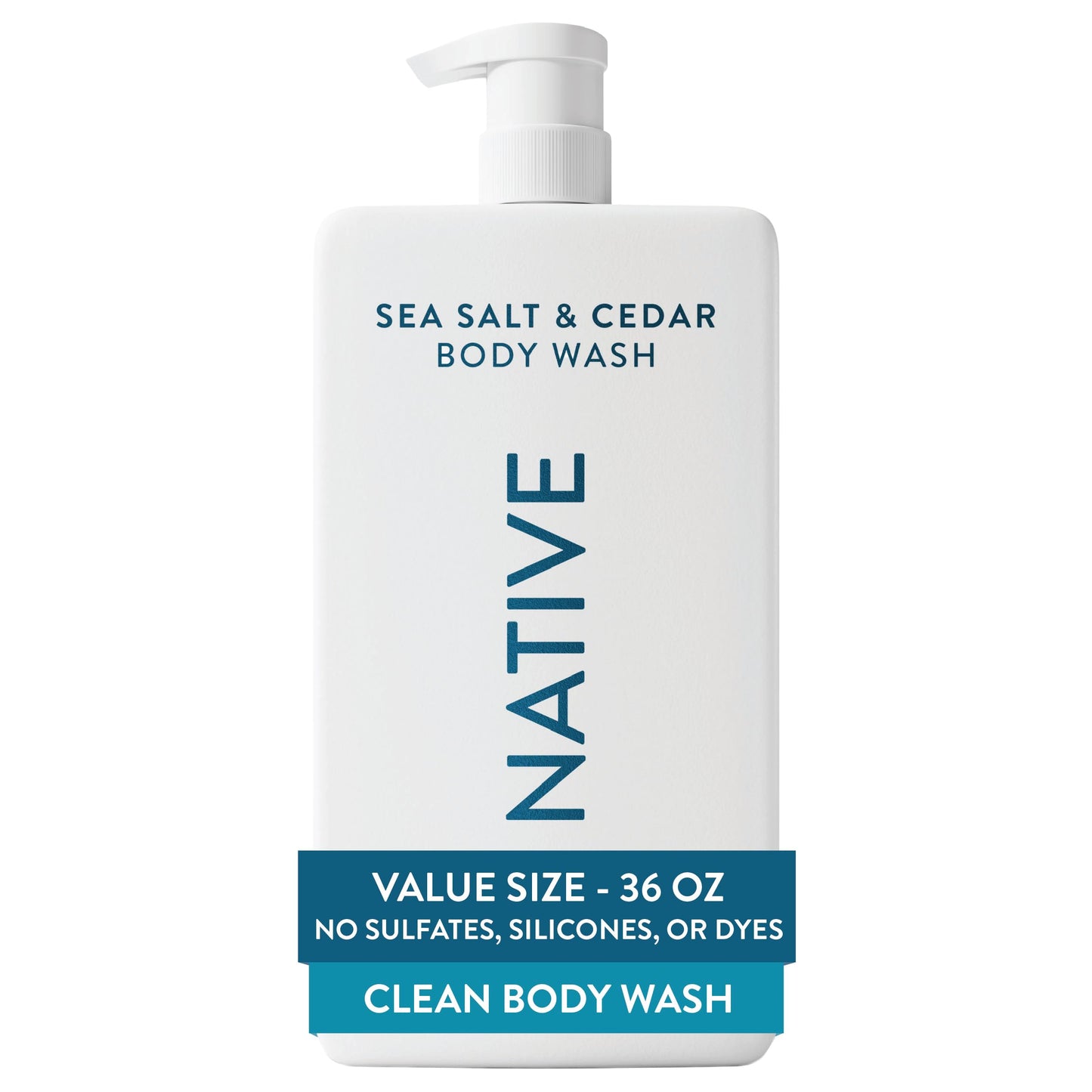 Native Body Wash for Women & Men, Sea Salt & Cedar, 36 oz Pump Bottle, Sulfate-Free & Gentle