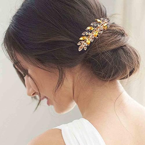 Yheakne Bridal Rhinestone Hair Clip Comb Gold Crystal Wedding Headpieces Shining Headwear Crystal Hair Barrette Pin Bridal Hair Accessories for Women