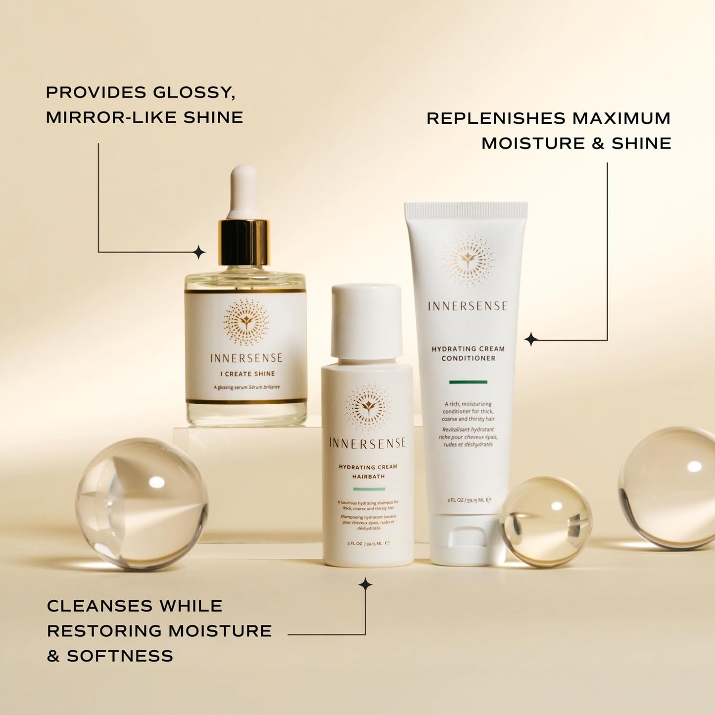 INNERSENSE Organic Beauty - Hydrate & Shine Set | I Create Shine, Hydrating Cream Hairbath, Hydrating Cream Conditioner | Non-Toxic, Cruelty-Free