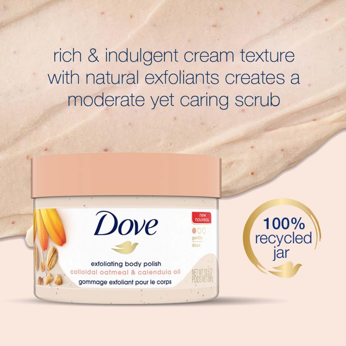 Dove Exfoliating Body Polish Scrub for Silky Skin Oatmeal & Calendula Oil Body Scrub Exfoliates & Gives Lasting Nourishment 10.5 oz Beauty & Personal Care Dove
