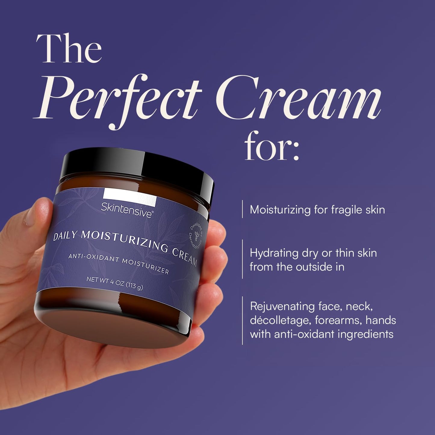SKINTENSIVE Specialized Fragile Skin Moisturizing Cream for Thin Skin - Moisturizing Formula for Daily Use on Face, Hands & Body - With Vitamins A, C