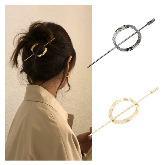 Ycfesh 2PCS Vintage Metal Hair Slide Pins Barrettes Geometric Hair Sticks Gold Hair Fork Minimalist Circle Hair Clip Hair Accessories for Women Girls
