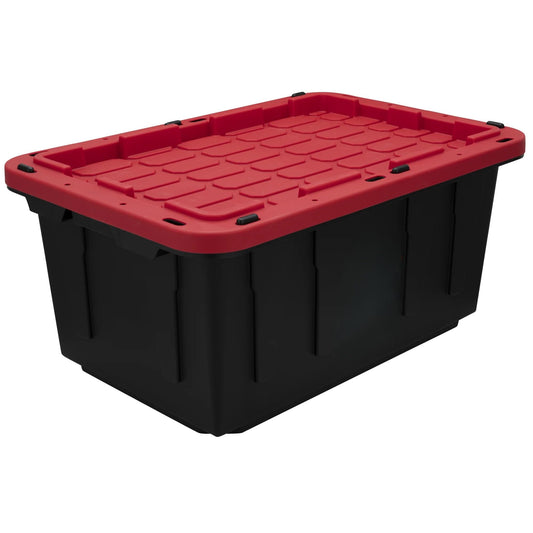 CLMSTE Black and Red 17 Gallon Plastic Storage Container with Snap-On Lid