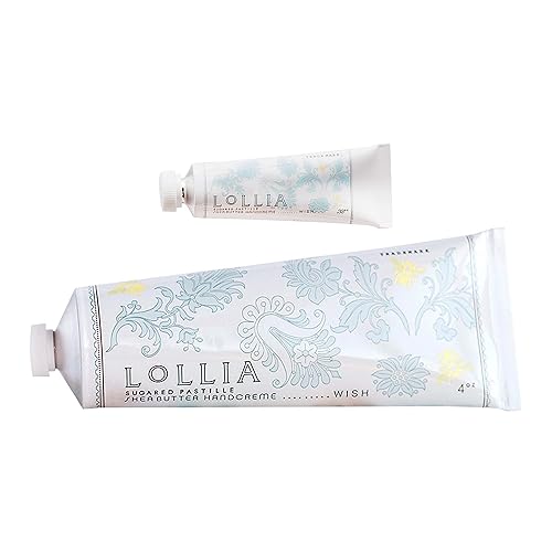 LOLLIA Wish No. 22 Handcreme Bundle, .33 oz. & 4 oz. - Sugared Pastille - Scented Hand Cream for Women, Moisturizing Hand Lotion for Dry Hands, Shea