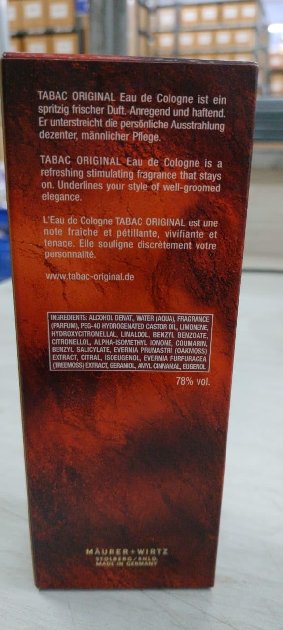 Tabac Maurer & Wirtz Tabac Original Eau de Cologne Splash for Men, 3.4 Ounce