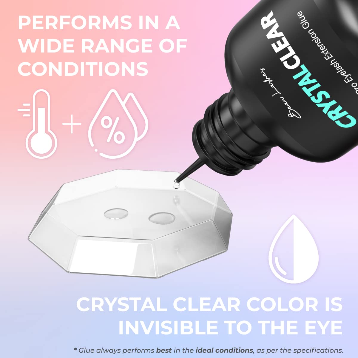 Crystal Clear Professional Eyelash Extension Glue | Super Strong Clear Lash Adhesive for Long Lasting Semi Permanent Individual Lash Eyelash