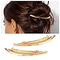 Yheakne Gold Minimal Metal Hair Barrette Clips - Decorative Tube Bar Hair Accessories for Women and Girls