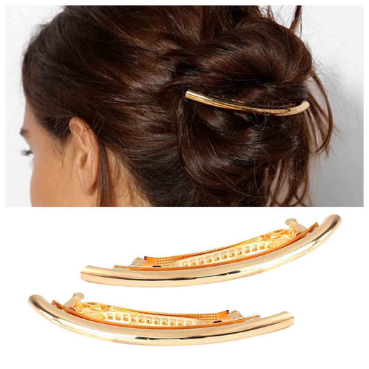 Yheakne Gold Minimal Metal Hair Barrette Clips - Decorative Tube Bar Hair Accessories for Women and Girls