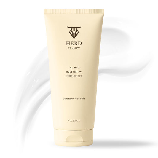Beef Tallow Moisturizer 7oz Lavender + Balsam - Grass-Fed Tallow Face & Body Cream with Manuka Honey, Oat & Hyaluronic Acid - Calming, Hydrating Balm