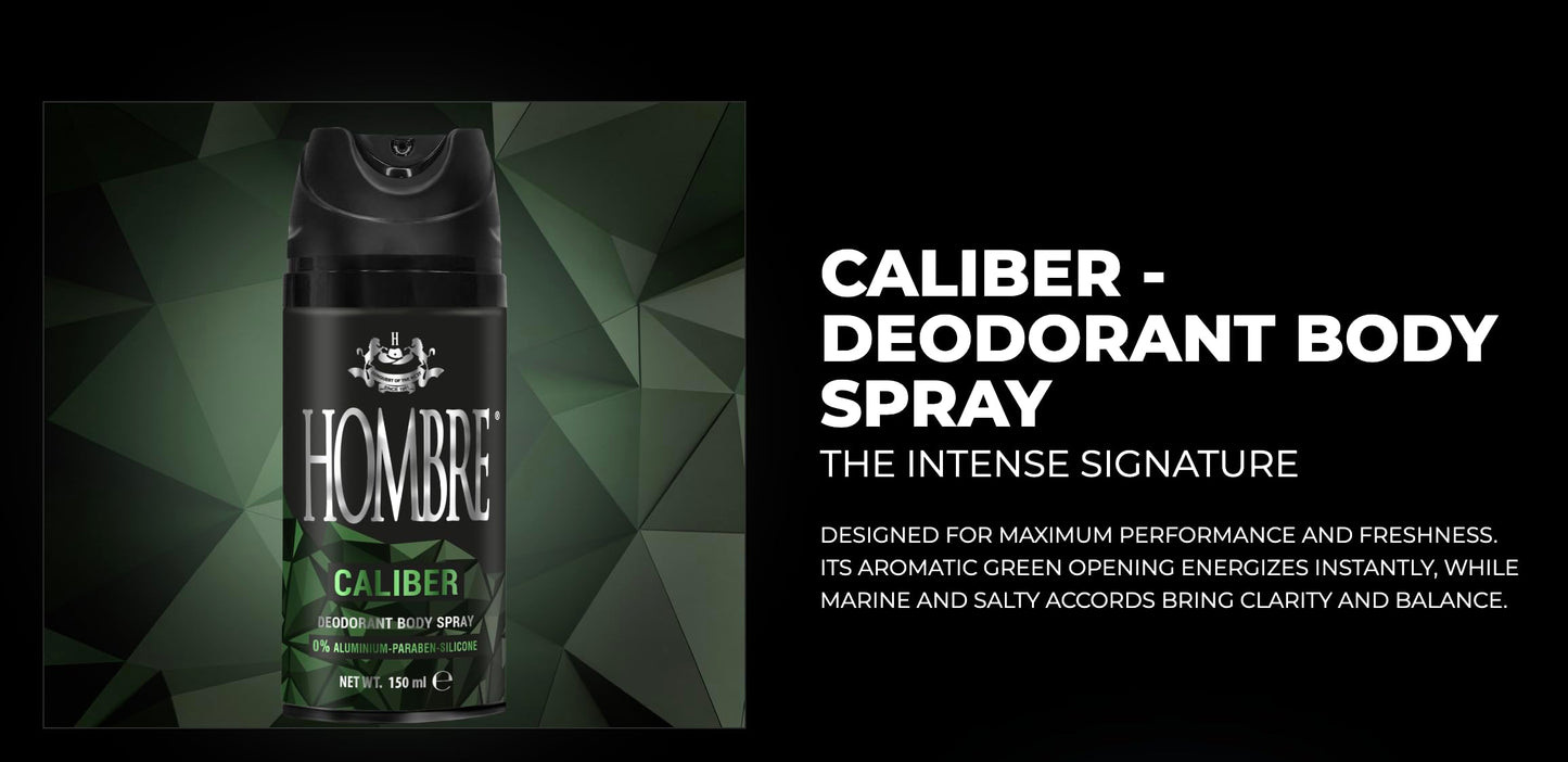 HOMBRE Caliber Spray Deodorant for Men - Aromatic Green Marine Scent - High-Performance Aluminum-Free Deodorant Spray 150 ml (Pack of 1) Beauty and Personal Care HOMBRE