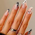 GLAMERMAID Black Press on Nails Medium Almond, Emo Crush Jelly Gel Gothic Stiletto False Glue on Nails Kit with Moon Star Desgin for Women, Reusable
