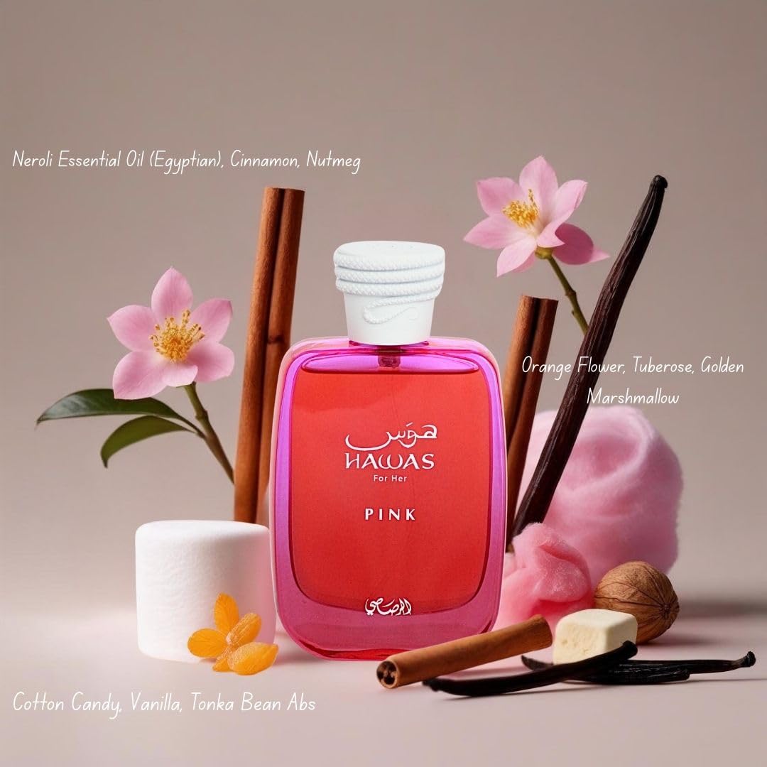 RASASI Hawas Pink For Her Eau de Parfum Spray 100ml (3.4 oz) - Floral Fruity Perfume for Women with Neroli, Vanilla, Cotton Candy & Marshmallow |