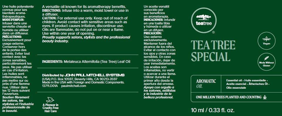 Tea Tree Special Aromatic Oil, For Skin, Hair, Nails + Diffusers, 0.33 fl oz