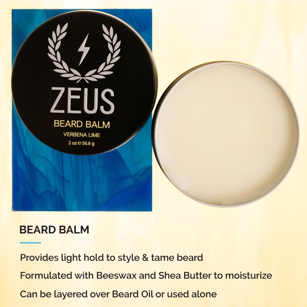 ZEUS Everyday Beard Care Kit for Men, Beard Shampoo, Conditioner, Refined Oil & Styling Balm, Softens, Hydrates, Tames & Strengthens (Made in USA)