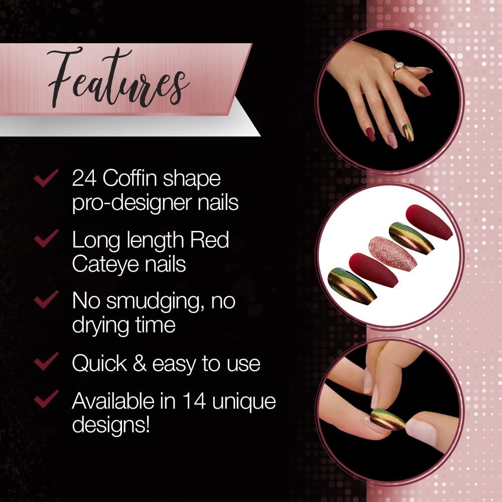 Ardell Nail Addict Premium Press On Nails - Long Coffin Fake Nails, Iridescent and Pink Accents, 24-Pc Diy Nail Extensions with Glue, Cuticle Stick Beauty & Personal Care Ardell