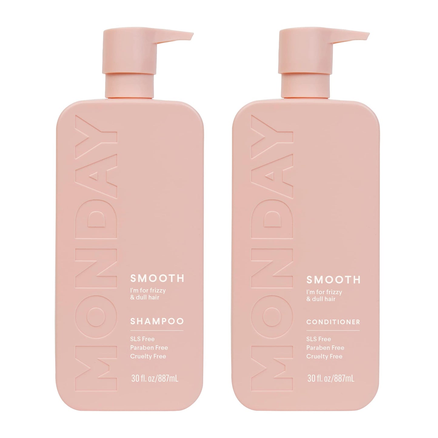 MONDAY HAIRCARE Smooth Shampoo + Conditioner Bathroom Set (2 Pack) 30oz Each for Frizzy, Coarse, and Curly Hair, Made from Coconut Oil, Shea Butter