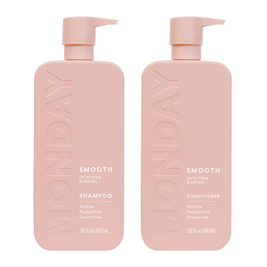 MONDAY HAIRCARE Smooth Shampoo + Conditioner Bathroom Set (2 Pack) 30oz Each for Frizzy, Coarse, and Curly Hair, Made from Coconut Oil, Shea Butter