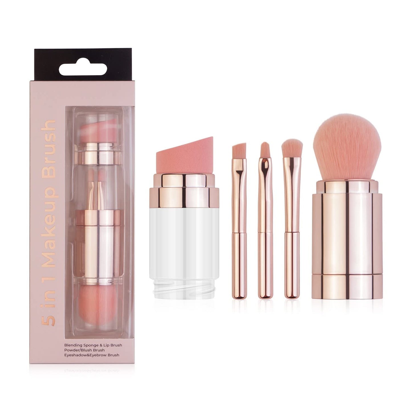 Liasun 5 In 1 Exquisite Multi-function Makeup Brushes Funny Combination Design - Blush Brush, Eyeshadow Brush, Angled Brow Brush,Blending Brush