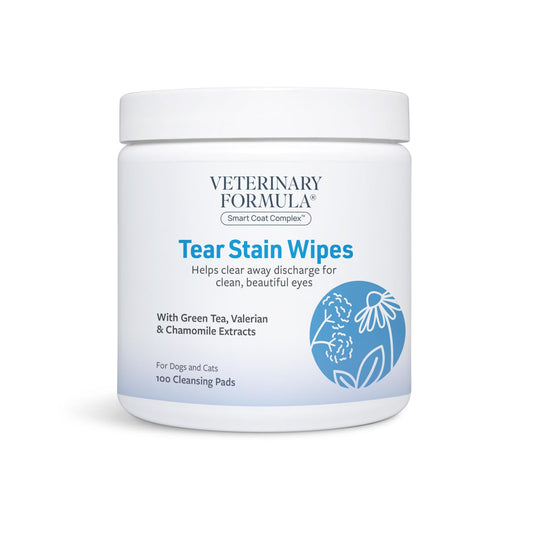 Veterinary Formula Smart Coat Tear Stain Wipes for Dogs & Cats, 100 ct – Gently Remove Eye Debris & Stains, Fragrance-Free, Pre-Saturated