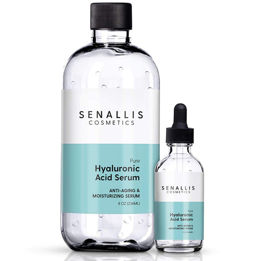 Hyaluronic Acid Serum 8 fl oz And 2 fl oz, Made From Pure Hyaluronic Acid, Anti Aging/Wrinkle, Ultra-Hydrating Moisturizer That Reduces Dry Skin