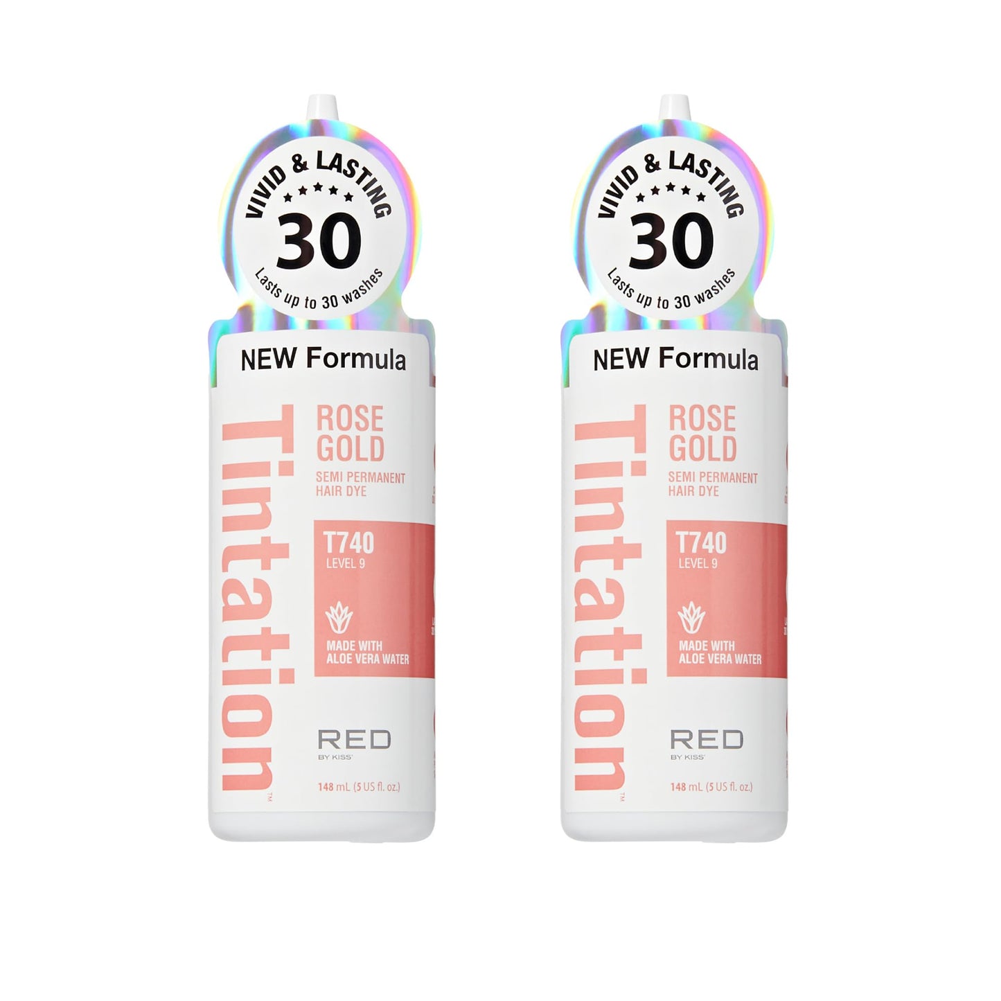 Red by Kiss Tintation Semi-Permanent Hair Color, Aloe Vera Water Based, Argan Oil, Olive Oil, Collagen & Keratin, Long-Lasting Color Dye (Rose Gold, 2