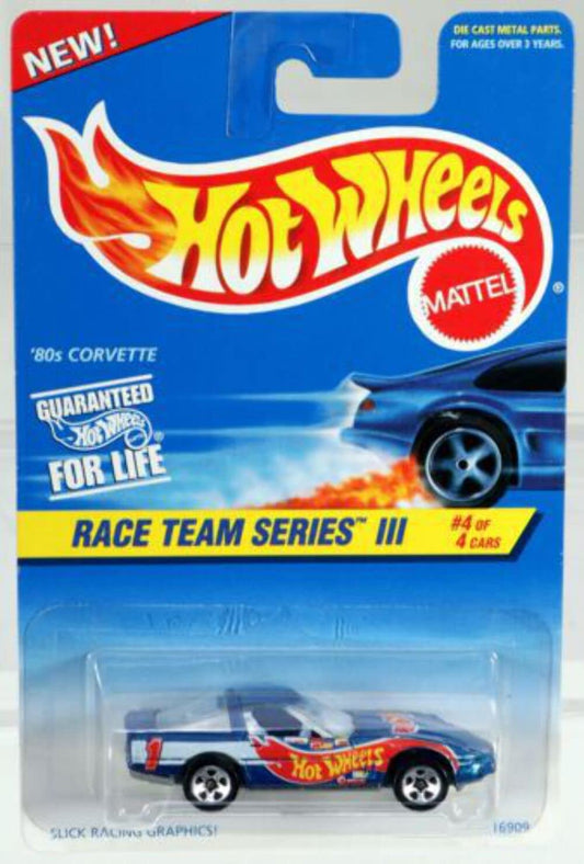 Hot Wheels #536 - 1997 Race Team Series III 1:64 Scale Blue 80's Chevy Corvette Die Cast Car 4/4